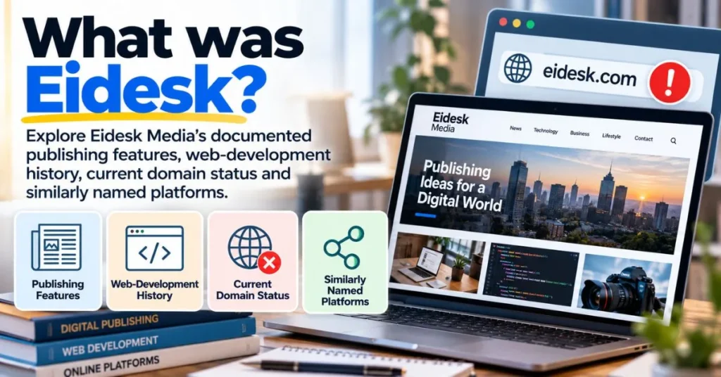 Conceptual view of the historical Eidesk Media news-publishing dashboard and content-management features.
