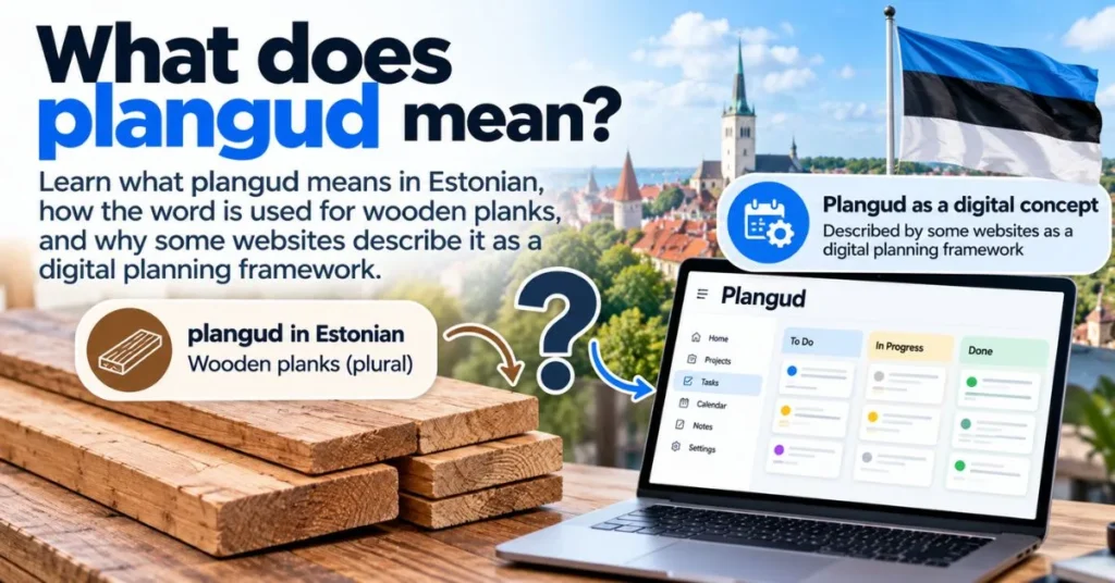 Estonian wooden planks representing the word plangud beside a generic digital planning interface