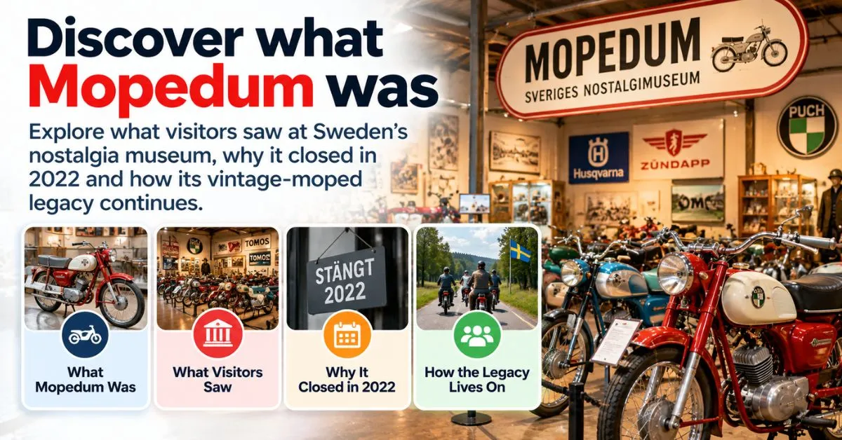 Vintage Swedish mopeds and 1950s household displays representing the former Mopedum museum